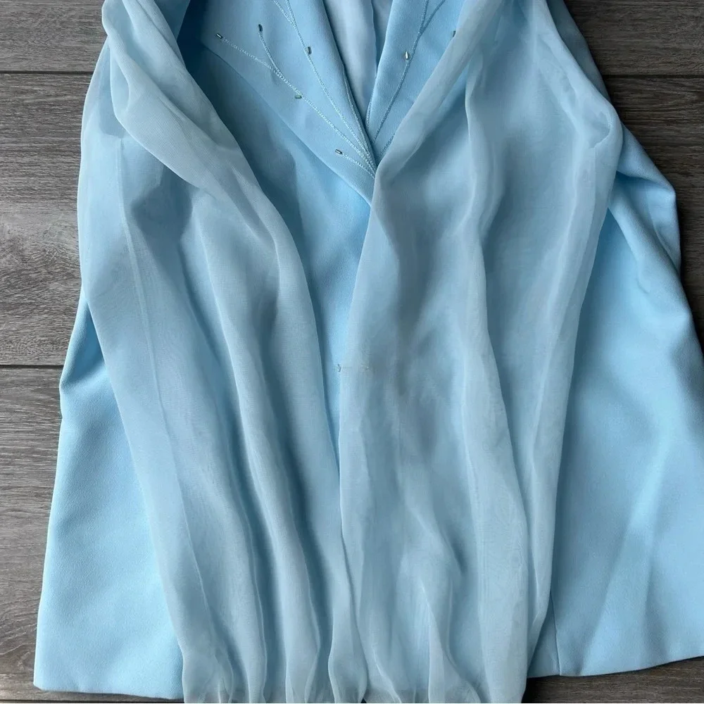 Vintage Lori Ann Blue Sequins Collar Mesh Sleeve Blazer Made in Canada